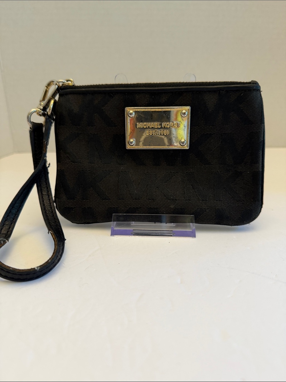 Michael Kors Black Signature Wristlet Logo Plaque